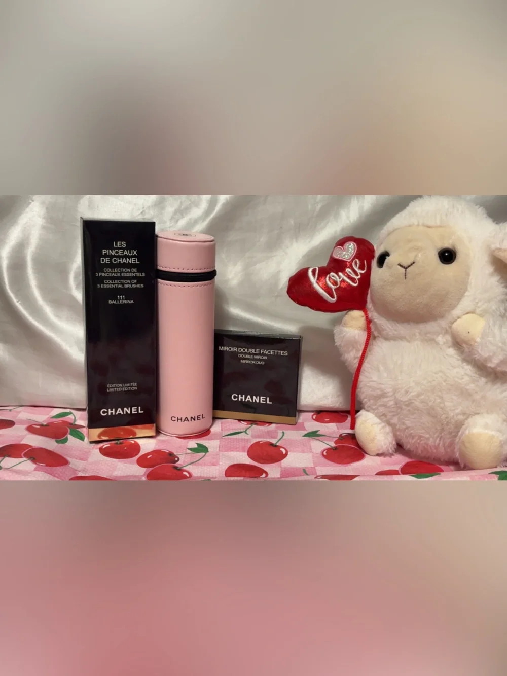 🍒 CHANEL Ballerina 111 Brush Set + Miroir Double Facettes Pink 🍒